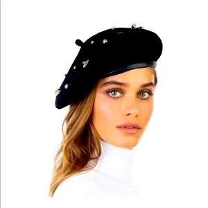Eric Javits-Cotton Velvet Beret with Brass charms